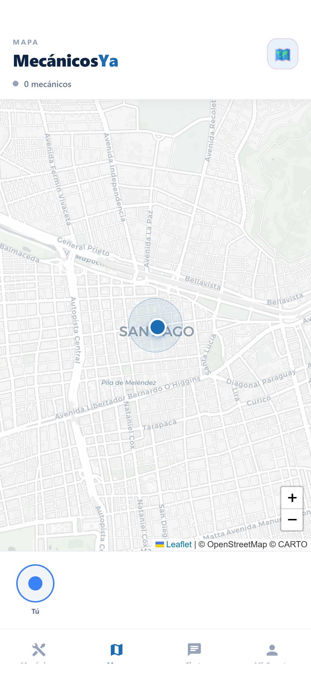 Mapa en tiempo real con un mecánico cerca